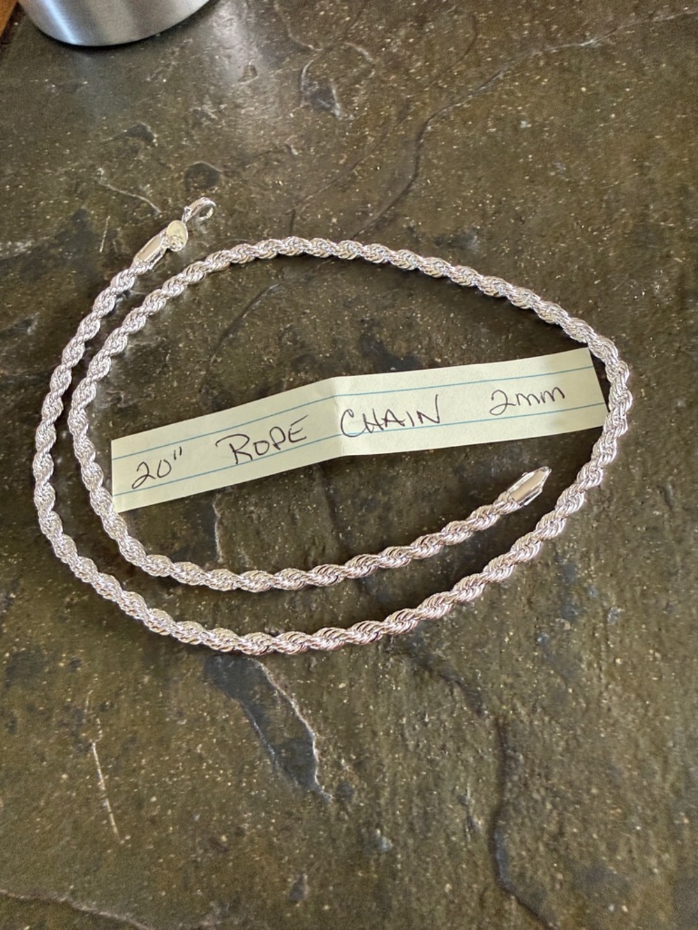 Sterling Silver 20" Rope Chain Necklace - 2mm. .925 solid Sterling.